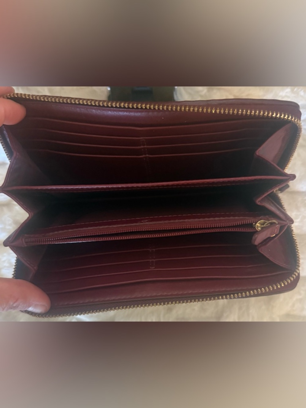 Coach Madison Gathered Leather Zip Around Wallet Burgundy Accordion VGUC - Picture 8 of 14